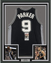 Framed Autographed/Signed Tony Parker Finals MVP 07 35x39 San Antonio Black Basketball Jersey JSA COA