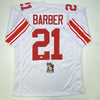 Autographed/Signed Tiki Barber New York White Football Jersey JSA COA
