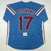 Autographed/Signed Rhys Hoskins Philadelphia Retro Blue Baseball Jersey Beckett BAS COA