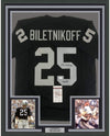 Framed Autographed/Signed Fred Biletnikoff HOF 88 35x39 Oakland Black Football Jersey JSA COA