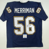 Autographed/Signed Shawne Merriman San Diego Dark Blue Football Jersey Beckett BAS COA