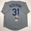 Autographed/Signed Joc Pederson Los Angeles LA Grey Baseball Jersey JSA COA