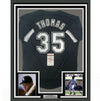 Framed Autographed/Signed Frank Thomas HOF 2014 35x39 Chicago Black Baseball Jersey JSA COA