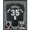 Framed Autographed/Signed Frank Thomas HOF 2014 35x39 Chicago Black Baseball Jersey JSA COA