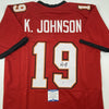 Autographed/Signed Keyshawn Johnson Tampa Bay Red Football Jersey JSA COA