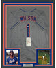 Framed Autographed/Signed Mookie Wilson 35x39 New York Grey Baseball Jersey JSA COA