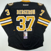 Autographed/Signed Patrice Bergeron Personalized To Anthony Boston Bruins Black Hockey Jersey JSA COA