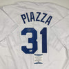 Autographed/Signed Mike Piazza Los Angeles LA White Baseball Jersey Beckett BAS COA