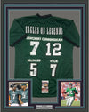 Framed Autographed/Signed Eagles QB Legends McNabb Cunningham Vick Jaworski 35x39 Philadelphia Green Football Jersey JSA COA