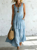 Women's Cotton Linen Sleeveless Loose Maxi Dress by FitiqueFit