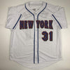 Autographed/Signed Mike Piazza New York NY White Baseball Jersey Beckett BAS COA