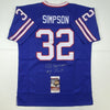 Autographed/Signed OJ O.J. Simpson #1 Pick Buffalo Blue Football Jersey JSA COA
