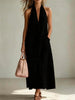 Cotton Halterneck Sleeveless Deep V-Neck Loose Straight-Line Dress by FitiqueFit