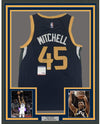 Framed Autographed/Signed Donovan Mitchell 35x39 Utah Blue Basketball Jersey PSA/DNA COA