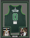 Framed Autographed/Signed Jayson Tatum Boston 35x39 Celtics Green Earned Edition Basketball Jersey Fanatics COA