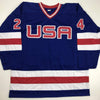 Autographed/Signed Rob McClanahan Blue Team USA Miracle On Ice 1980 Olympics Hockey Jersey JSA COA