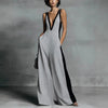 Women's Sleeveless V-Neck Contrast Color Wide-Leg Jumpsuit by FitiqueFit