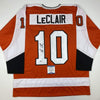 Autographed/Signed John LeClair Philadelphia Orange Hockey Jersey Beckett BAS COA