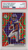 Graded 2020 Panini Mosaic Justin Jefferson #209 Reactive Green Rookie RC Football Card PSA 10 Gem Mint