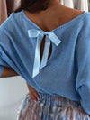 Bow Back Boat Neck Batwing Sleeve Sweater