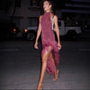 European And American Party Halter Dress Feather Stitching Vacation Style