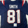 Autographed/Signed Jonnu Smith New England Blue Football Jersey Beckett BAS COA