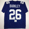 Autographed/Signed Saquon Barkley New York Blue Football Jersey Beckett BAS COA