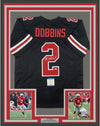 Framed Autographed/Signed JK J.K. Dobbins 35x39 Ohio State Black College Football Jersey Beckett BAS COA