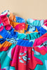 Pink Multicolor Abstract Print High Neck Flutter Sleeves Top