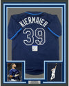 Framed Autographed/Signed Kevin Kiermaier 35x39 Tampa Bay Dark Blue Baseball Jersey PSA/DNA COA