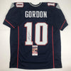 Autographed/Signed Josh Gordon New England Blue Football Jersey JSA COA