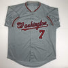 Autographed/Signed Trea Turner Washington Grey Baseball Jersey JSA COA
