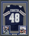 Framed Autographed/Signed Daryl Moose Johnston 35x39 Dallas Blue Football Jersey Beckett BAS COA