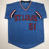 Autographed/Signed Willie McGee St. Louis Blue Baseball Jersey JSA COA