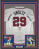 Framed Autographed/Signed John Smoltz 35x39 Atlanta White Baseball Jersey JSA COA