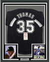 Framed Autographed/Signed Frank Thomas 35x39 Chicago Black Baseball Jersey JSA COA