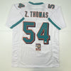 Autographed/Signed Zach Thomas Miami White Football Jersey JSA COA