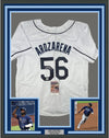 Framed Autographed/Signed Randy Arozarena 35x39 Tampa Bay White Baseball Jersey JSA COA