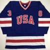 Autographed/Signed Jim Craig Blue Team USA Miracle On Ice 1980 Olympics Hockey Jersey JSA COA