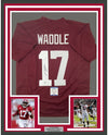 Framed Autographed/Signed Jaylen Waddle 35x39 Alabama Red College Football Jersey Beckett BAS COA
