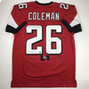 Autographed/Signed Tevin Coleman Atlanta Red Football Jersey Leaf Authentics COA