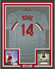 Framed Autographed/Signed Pete Rose 35x39 Cincinnati Grey Baseball Jersey Athlete Hologram COA Holo