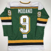 Autographed/Signed Mike Modano HOF 2014 Minnesota Green Hockey Jersey Beckett BAS COA