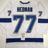 Autographed/Signed Victor Hedman Tampa Bay White Hockey Jersey JSA COA by Hall of Fame Sports Memorabilia