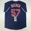 Autographed/Signed Shane Bieber Cleveland Blue Baseball Jersey JSA COA by Hall of Fame Sports Memorabilia
