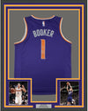 Framed Autographed/Signed Devin Booker 35x39 Phoenix Purple Basketball Jersey Steiner Sports COA