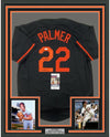 Framed Autographed/Signed Jim Palmer HOF 1990 35x39 Baltimore Black Baseball Jersey JSA COA