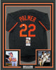 Framed Autographed/Signed Jim Palmer HOF 1990 35x39 Baltimore Black Baseball Jersey JSA COA