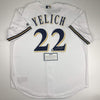 Autographed/Signed Christian Yelich Milwaukee Brewers White Cool Base Baseball Jersey Steiner Sports COA