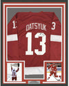 Framed Autographed/Signed Pavel Datsyuk 35x39 Detroit Red Hockey Jersey Beckett BAS COA Holo Only